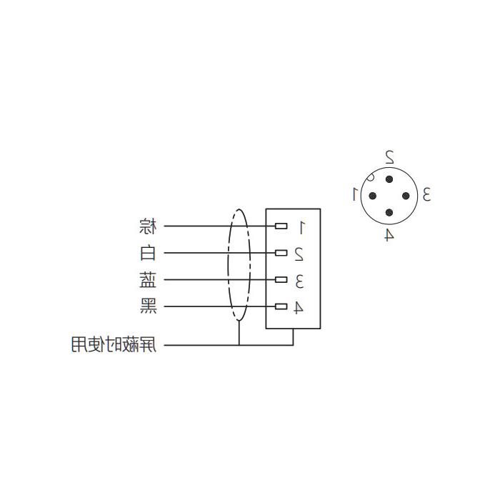 M12 4Pin、公头直型、法兰插座、板后安装、预铸UL电子线、64SB61-XXX